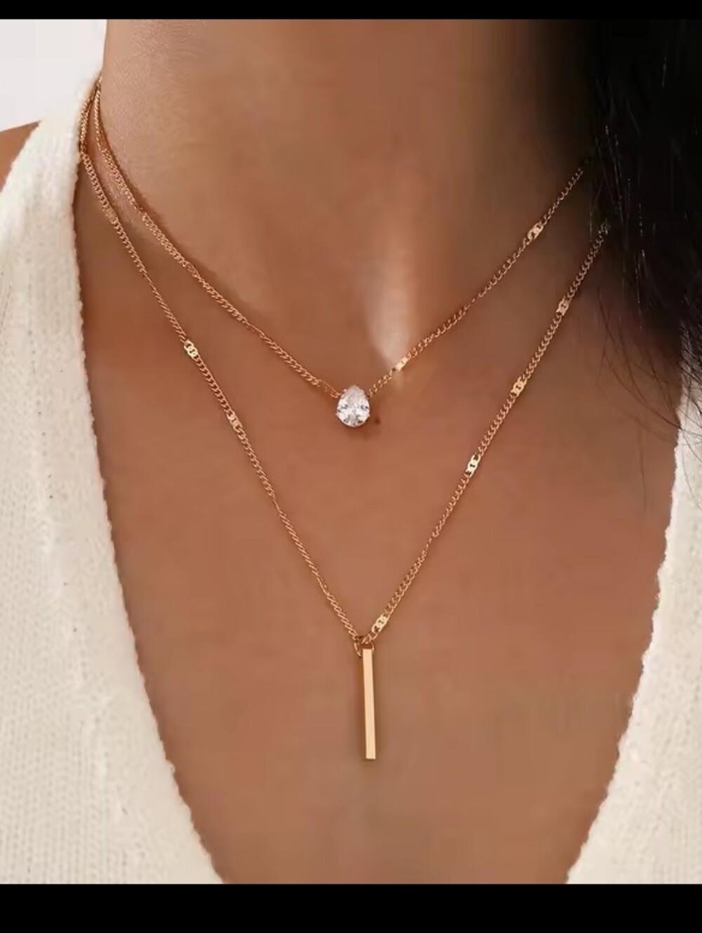 Layered Necklace Gold Zircon Bar Rhinestone‎ Women's Jewelry New G21